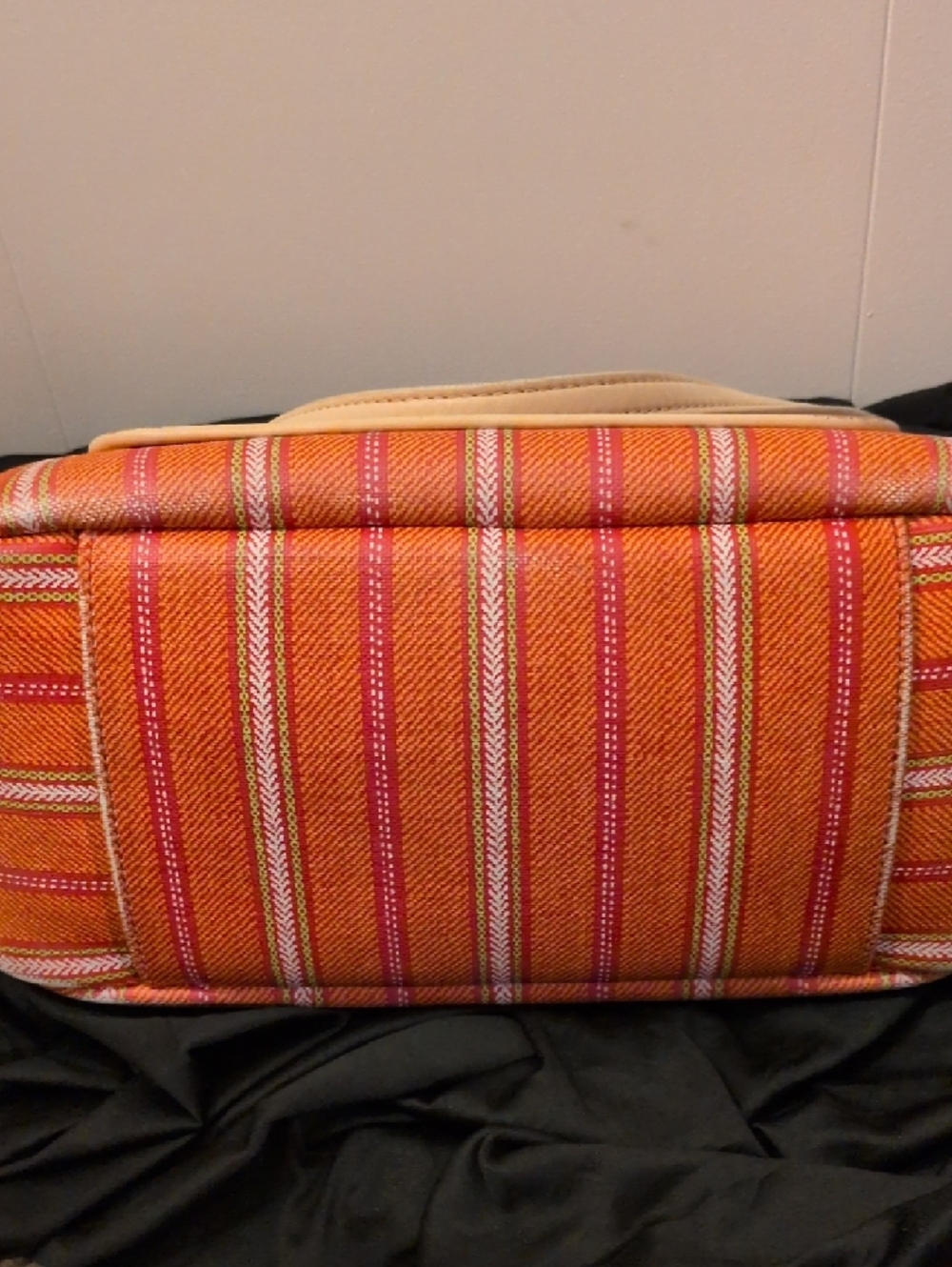 Coach Orange and Pink Stripe Canvas Shoulder Bag with Cream Trim - Picture 13 of 16